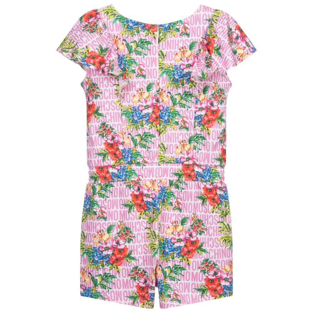 Moschino Kid-Teen-Pink Floral Logo Playsuit | Childrensalon Outlet