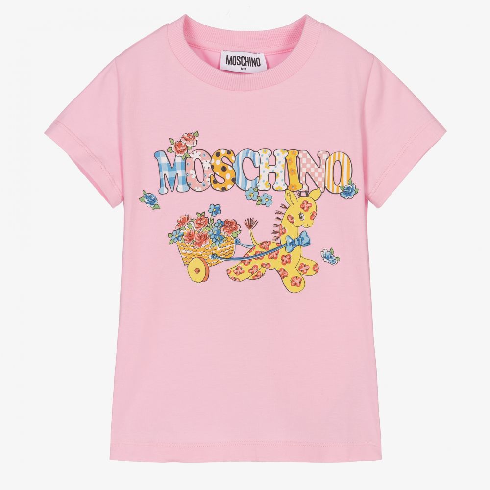 Moschino Kid-Teen - Розовая футболка с цветочным логотипом | Childrensalon