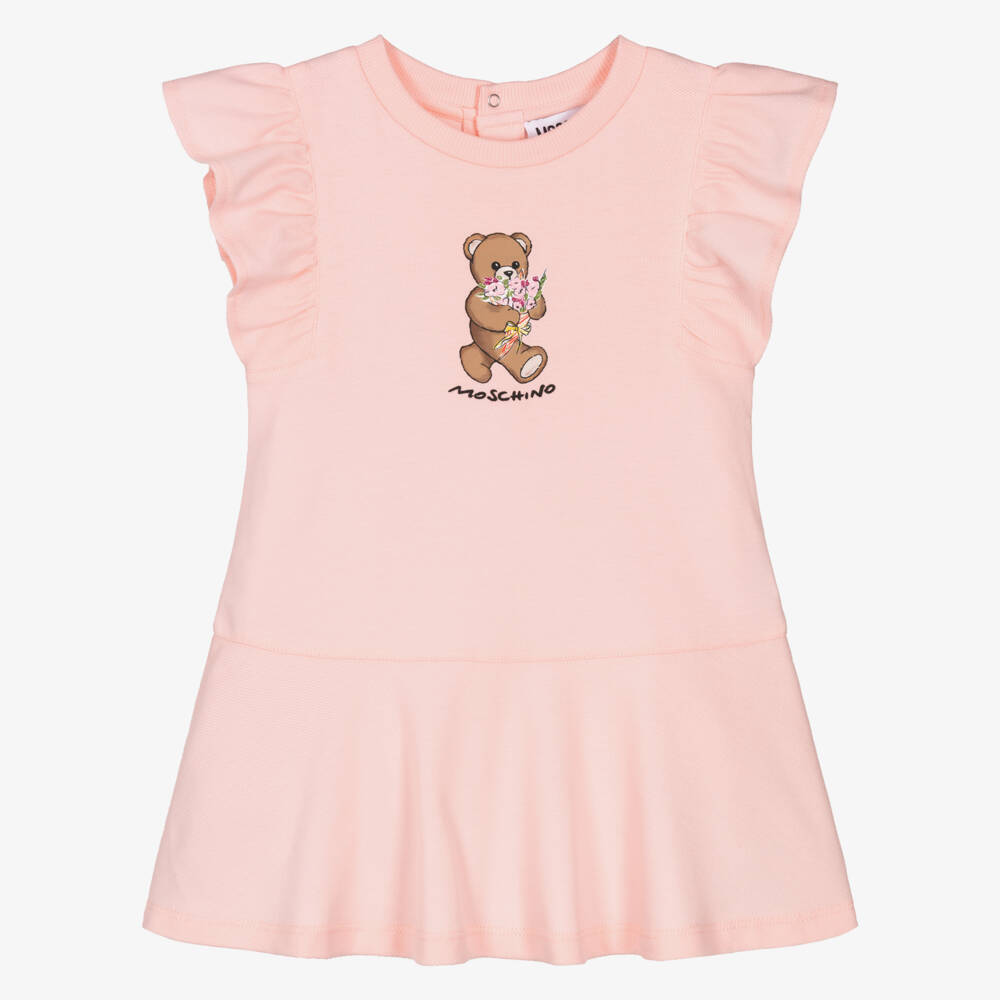 Moschino-Pink Flowers Bear Pique Dress | Childrensalon Outlet