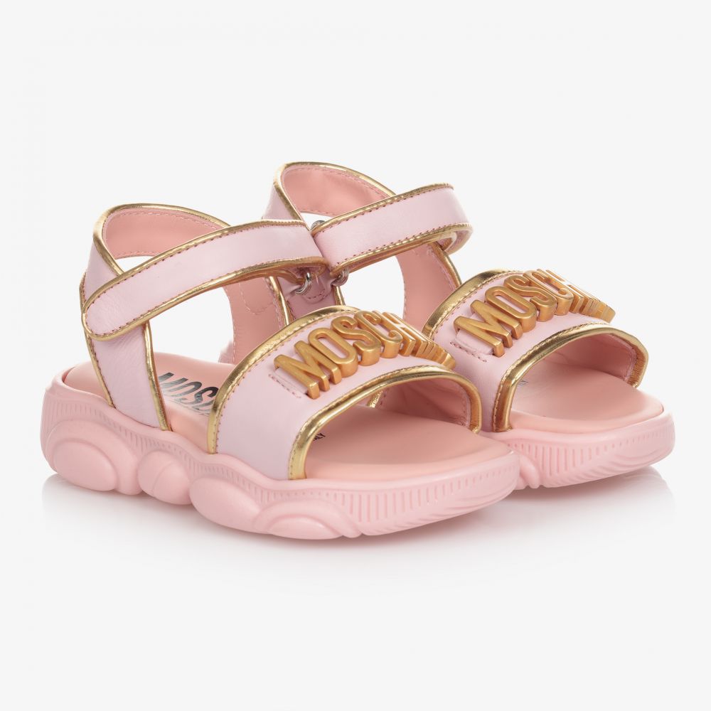 Moschino Kid-Teen - Pink & Gold Logo Sandals | Childrensalon