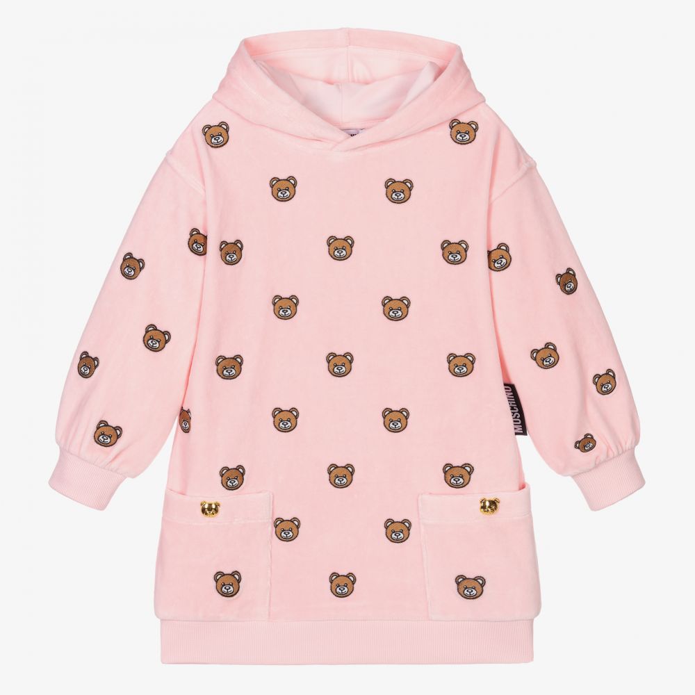 Moschino Kid-Teen - Pink Hooded Velour Dress | Childrensalon