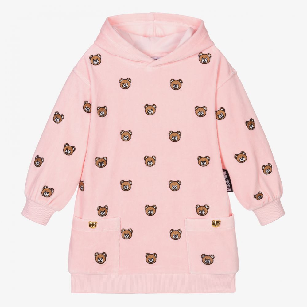 Moschino Kid-Teen-Pink Hooded Velour Dress | Childrensalon Outlet