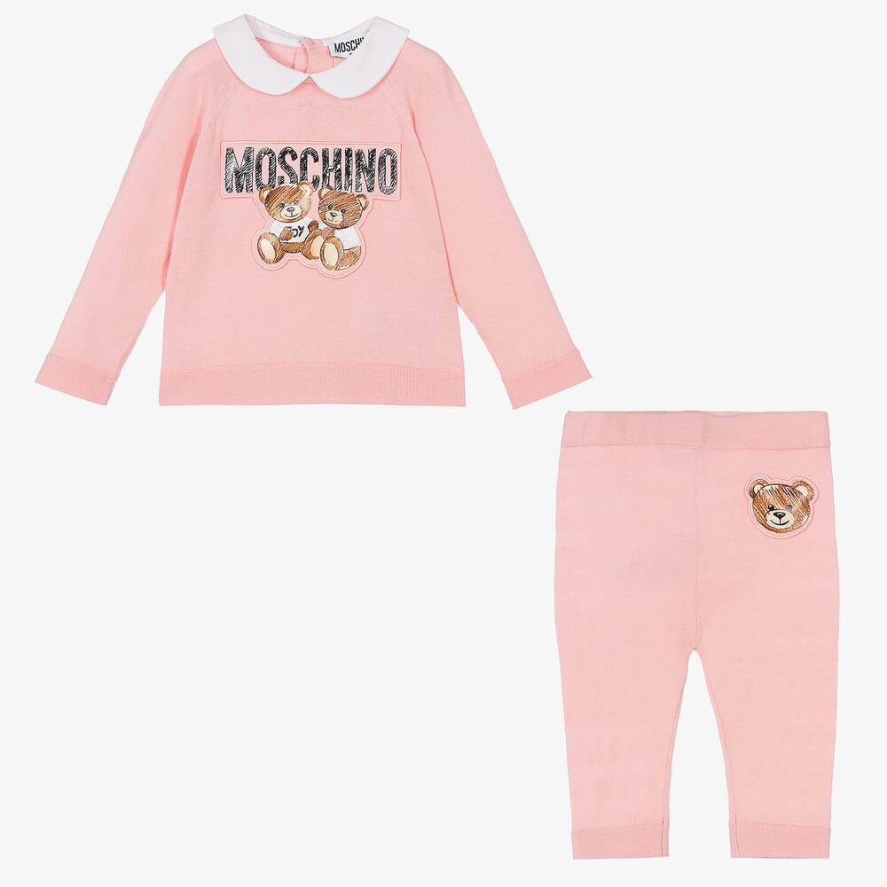 موسكينو Baby-طقم بنطلون مزيج صوف وقطن محبوك لون زهري | Childrensalon Outlet