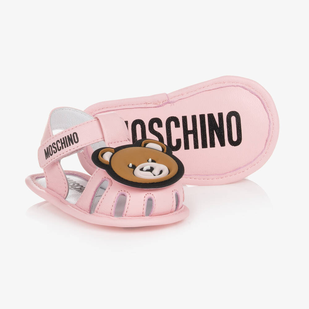Moschino Baby - Pink Leather Logo Pre-Walker Sandals | Childrensalon