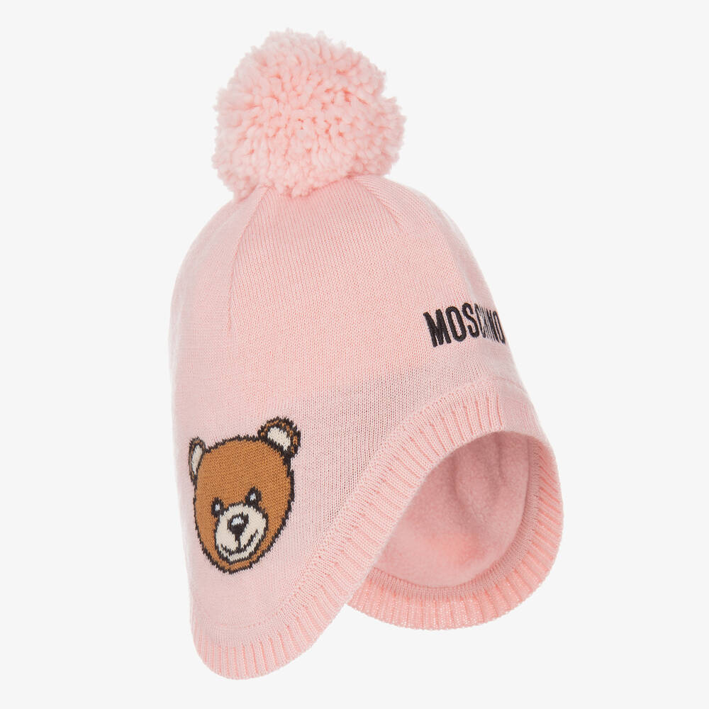 Moschino Baby - Pink Logo & Pom-Pom Baby Hat | Childrensalon