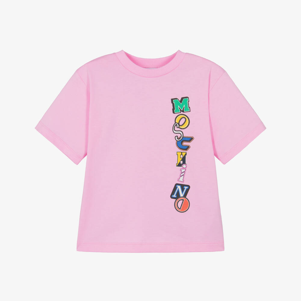 Moschino-Pink Logo T-shirt | Childrensalon Outlet