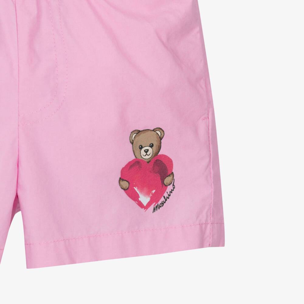 Moschino-Розовые шорты из поплина с логотипом в виде сердца | Childrensalon Outlet