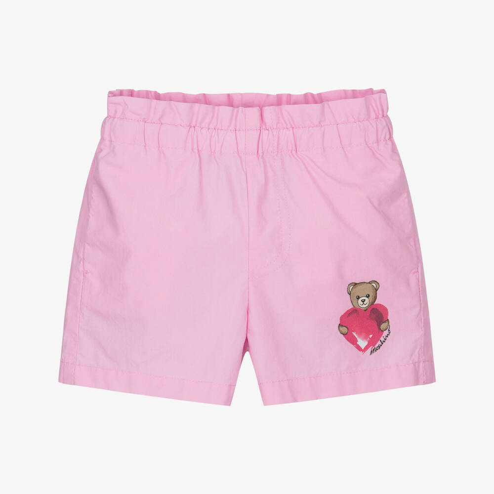 Moschino-Розовые шорты из поплина с логотипом в виде сердца | Childrensalon Outlet