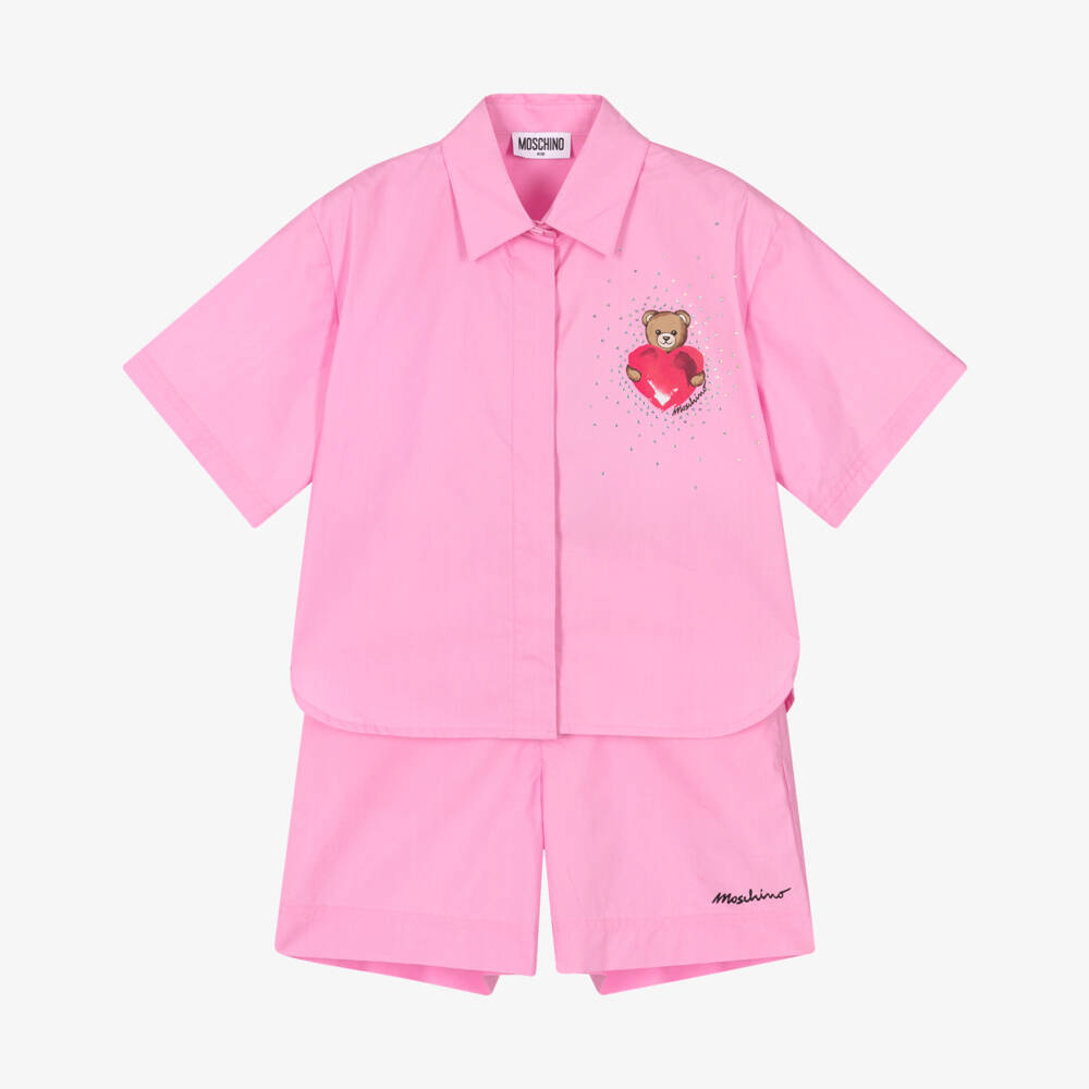 Moschino-Pink Poplin Shorts Set | Childrensalon Outlet