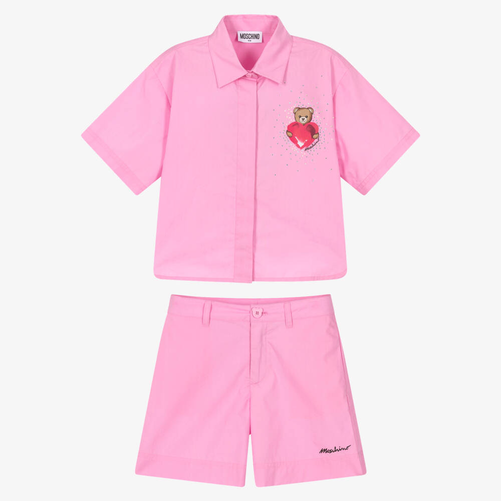 Moschino-Pink Poplin Shorts Set | Childrensalon Outlet