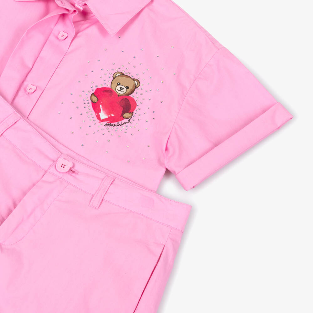 Moschino-Pink Poplin Shorts Set | Childrensalon Outlet