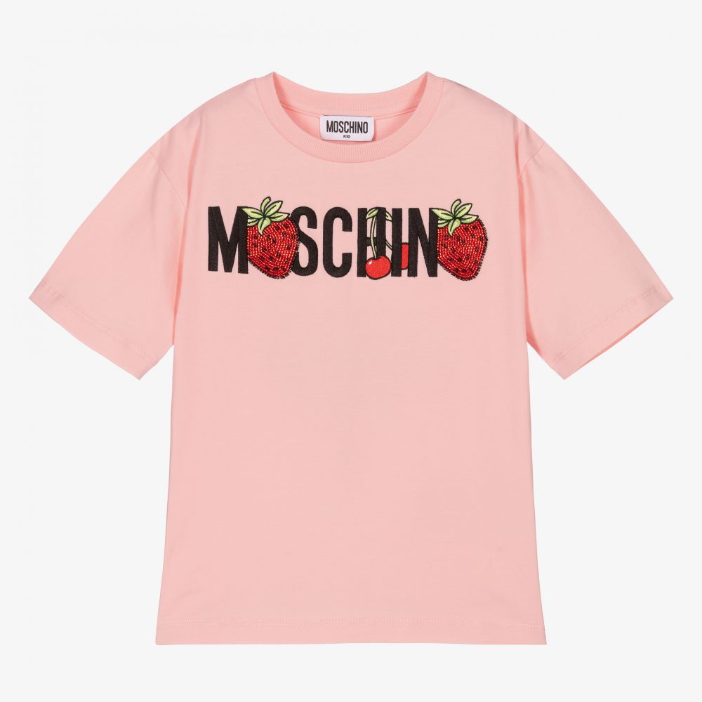 Moschino Kid-Teen - Rosa Maxi-T-Shirt mit Erdbeeren | Childrensalon