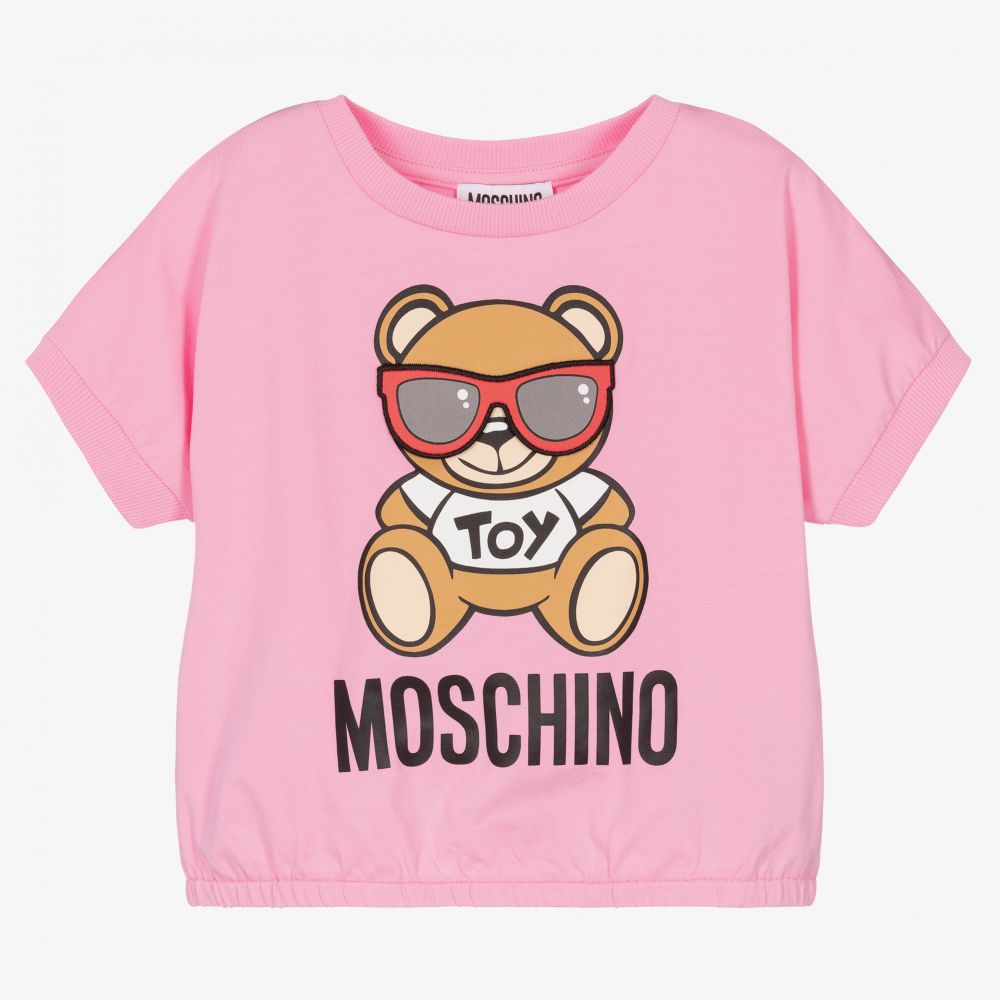 Moschino Kid-Teen - Розовая футболка с медвежонком в солнцезащитных очках | Childrensalon