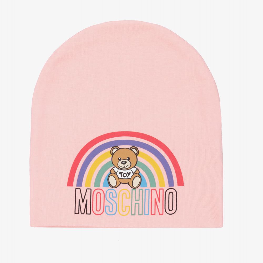 Moschino Baby - Розовая детская шапочка с медвежонком | Childrensalon