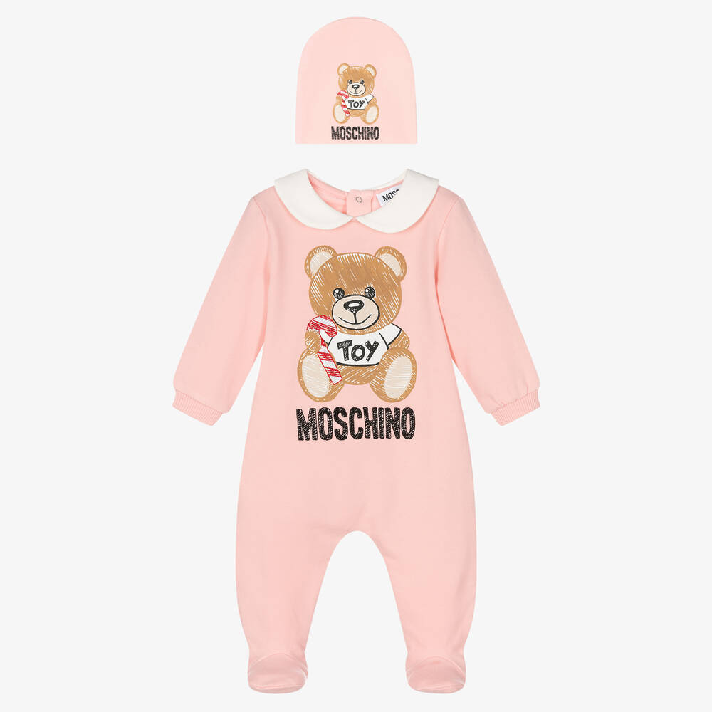 Moschino Baby - Pink Teddy Bear Babygrow Set | Childrensalon
