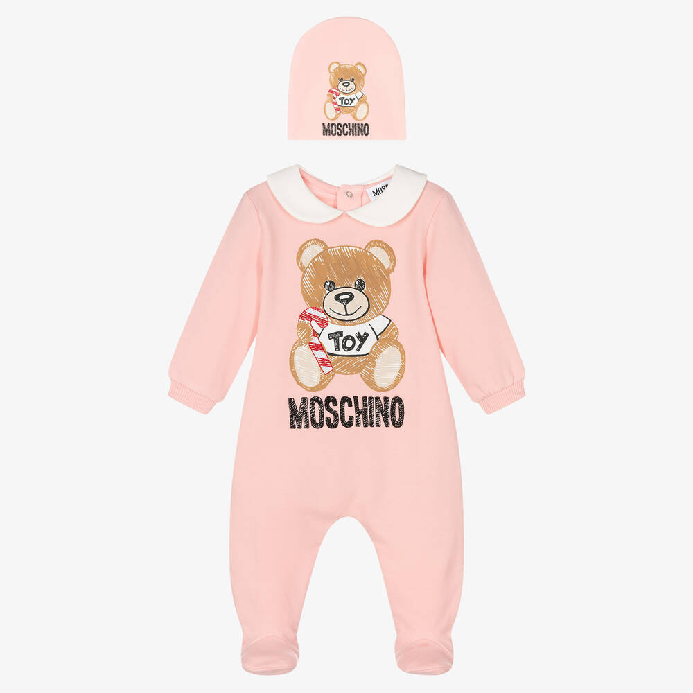 Moschino Baby-Pink Teddy Bear Babygrow Set | Childrensalon Outlet