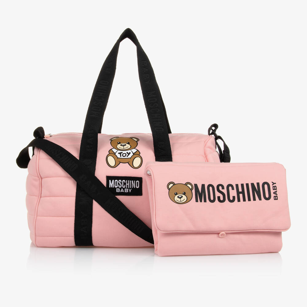 Moschino Baby - حقيبة لمستلزمات الأطفال بطبعة تيدي بير لون زهري (39 سم) | Childrensalon