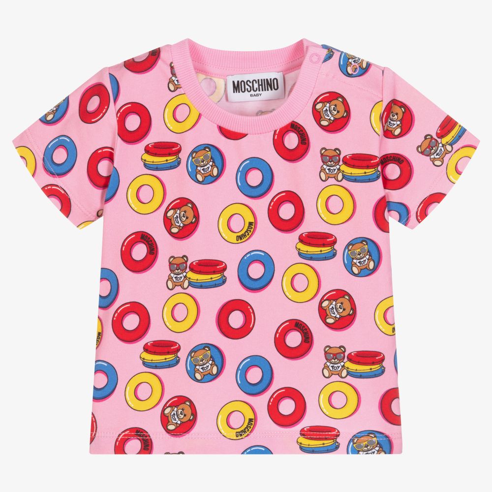 Moschino Baby - Розовая хлопковая футболка с медвежатами | Childrensalon