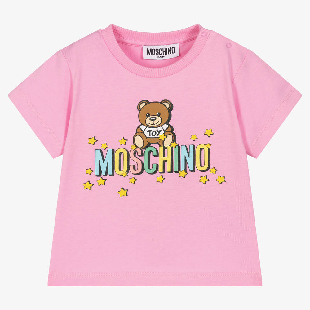 Moschino Baby - تيشيرت أطفال بناتي قطن عضوي لون زهري | Childrensalon