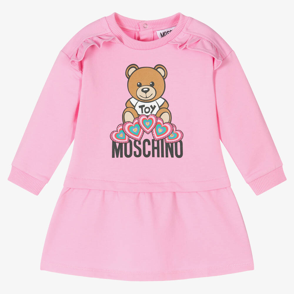 Moschino Baby - Pink Teddy Bear & Hearts Rhinestones Dress | Childrensalon