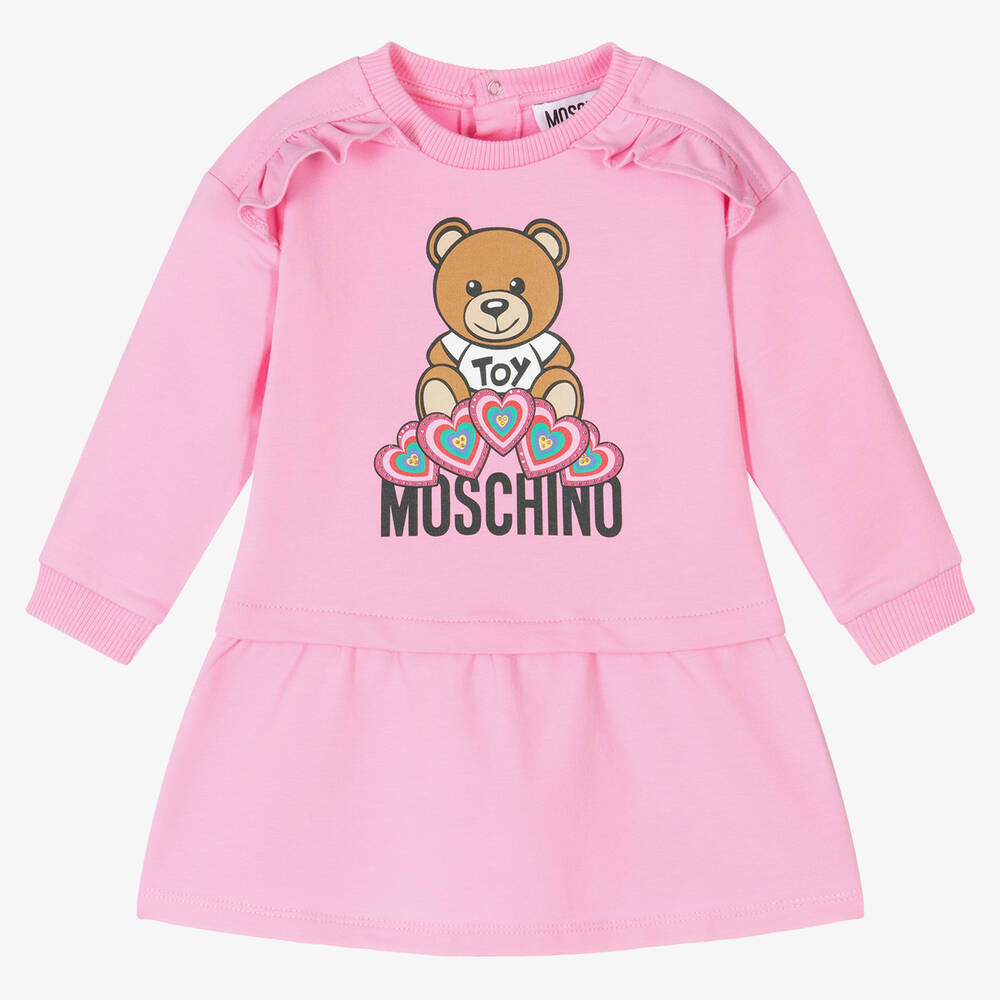 Moschino Baby - فستان أطفال بناتي قطن جيرسي لون زهري | Childrensalon