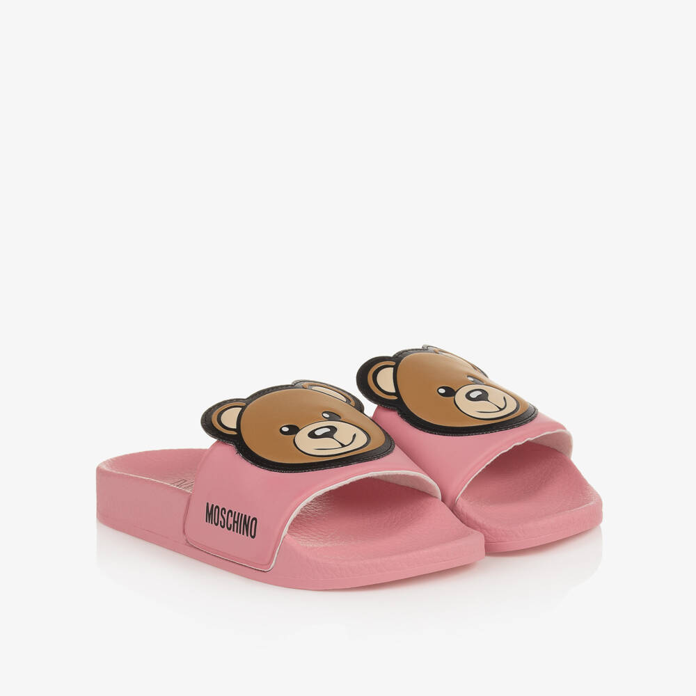 Moschino-Pink Teddy Bear Logo Sliders | Childrensalon Outlet