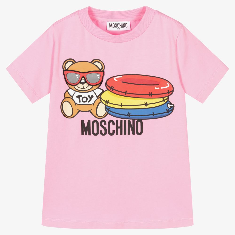 Moschino Kid-Teen - Pink Teddy Bear Logo T-Shirt | Childrensalon