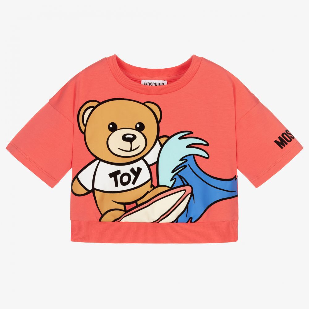 Moschino Kid-Teen - Pink Teddy Bear Logo T-Shirt | Childrensalon