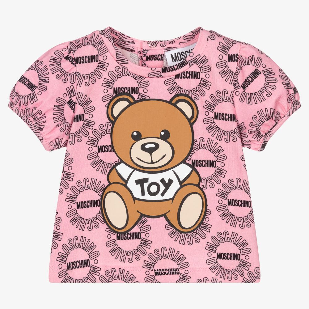 Moschino Baby - Pink Teddy Bear Logo T-Shirt | Childrensalon