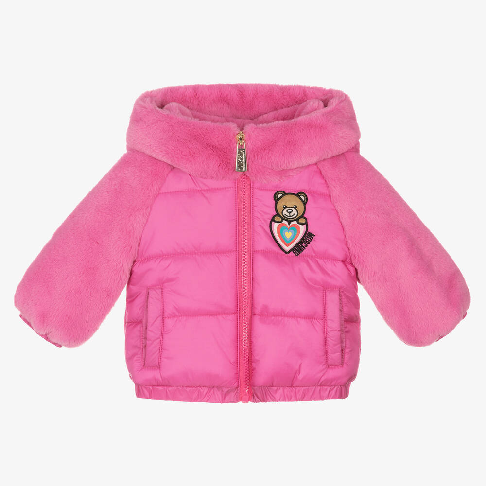 Moschino Baby - Pink Teddy Bear Puffer Jacket | Childrensalon