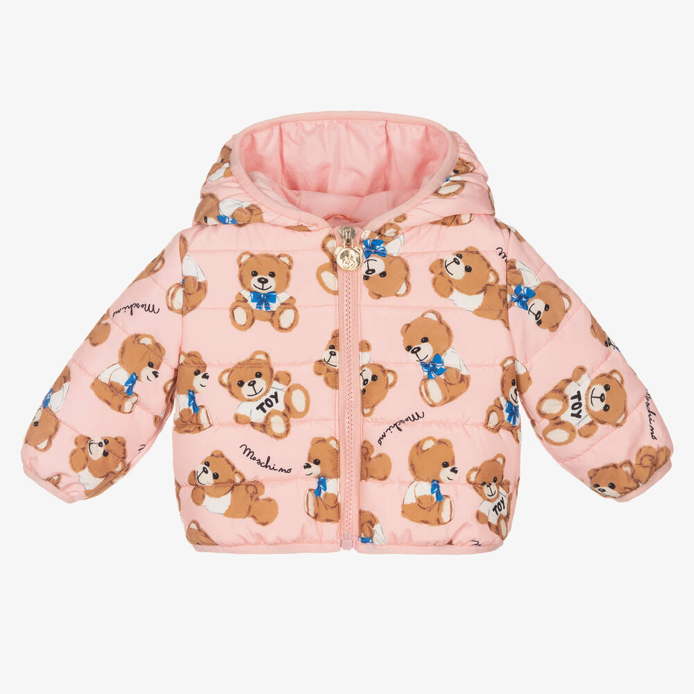 Moschino Baby - Pink Teddy Bear Puffer Jacket | Childrensalon