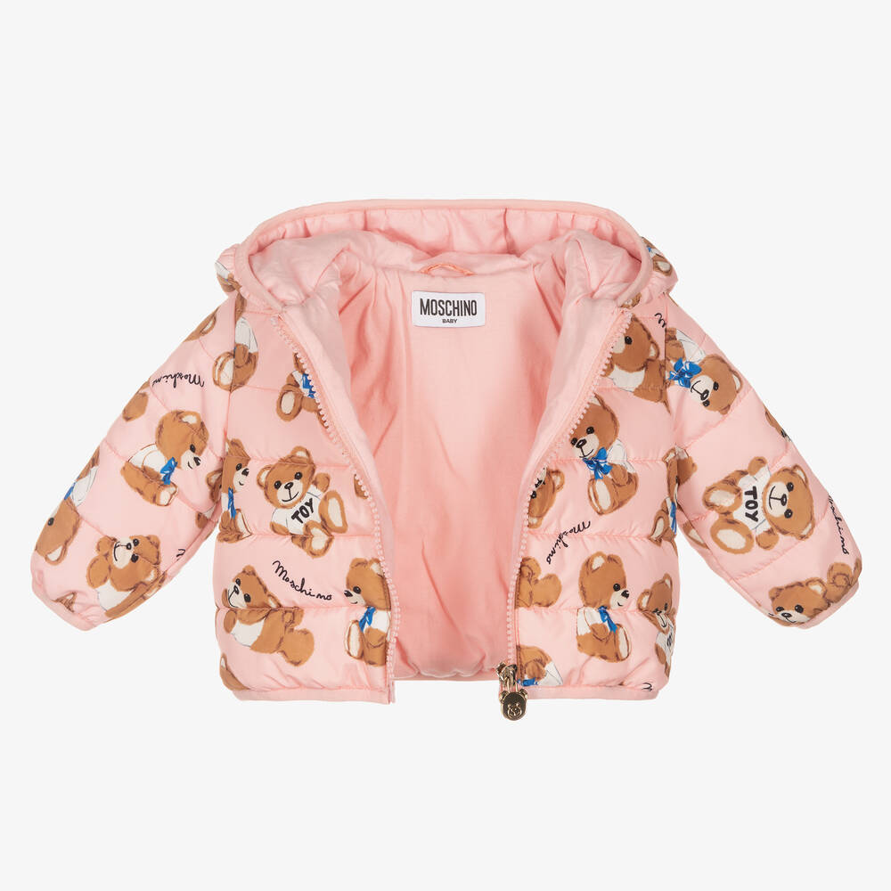 Moschino Baby Pink Teddy Bear Puffer Jacket Childrensalon Outlet