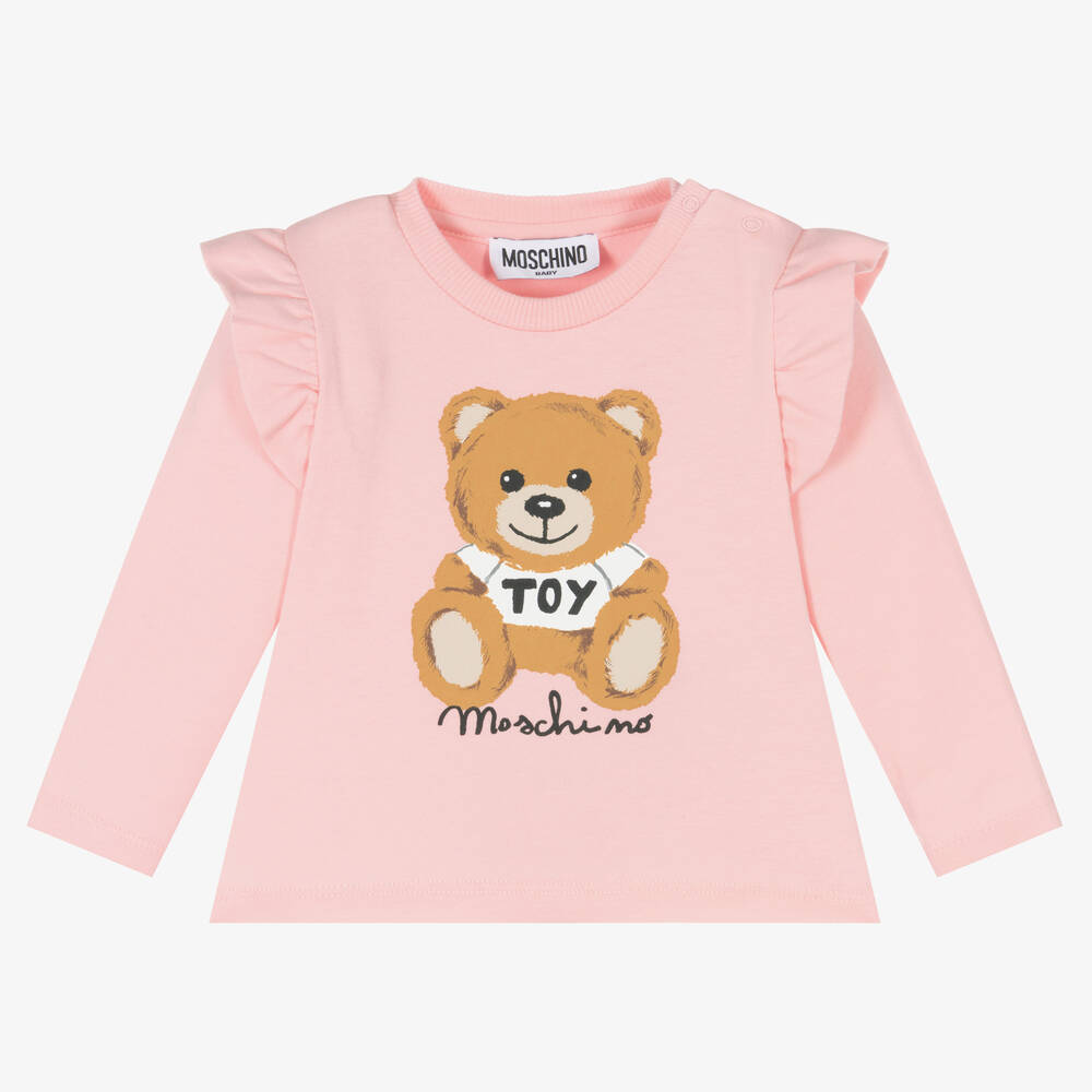 Moschino Baby - Розовый топ с рюшами и медвежонком | Childrensalon