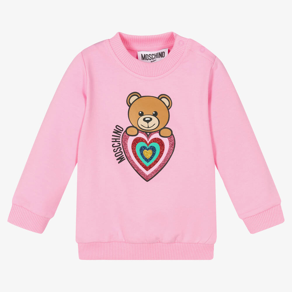 Moschino Baby - Sweat rose Nounours et cœur | Childrensalon