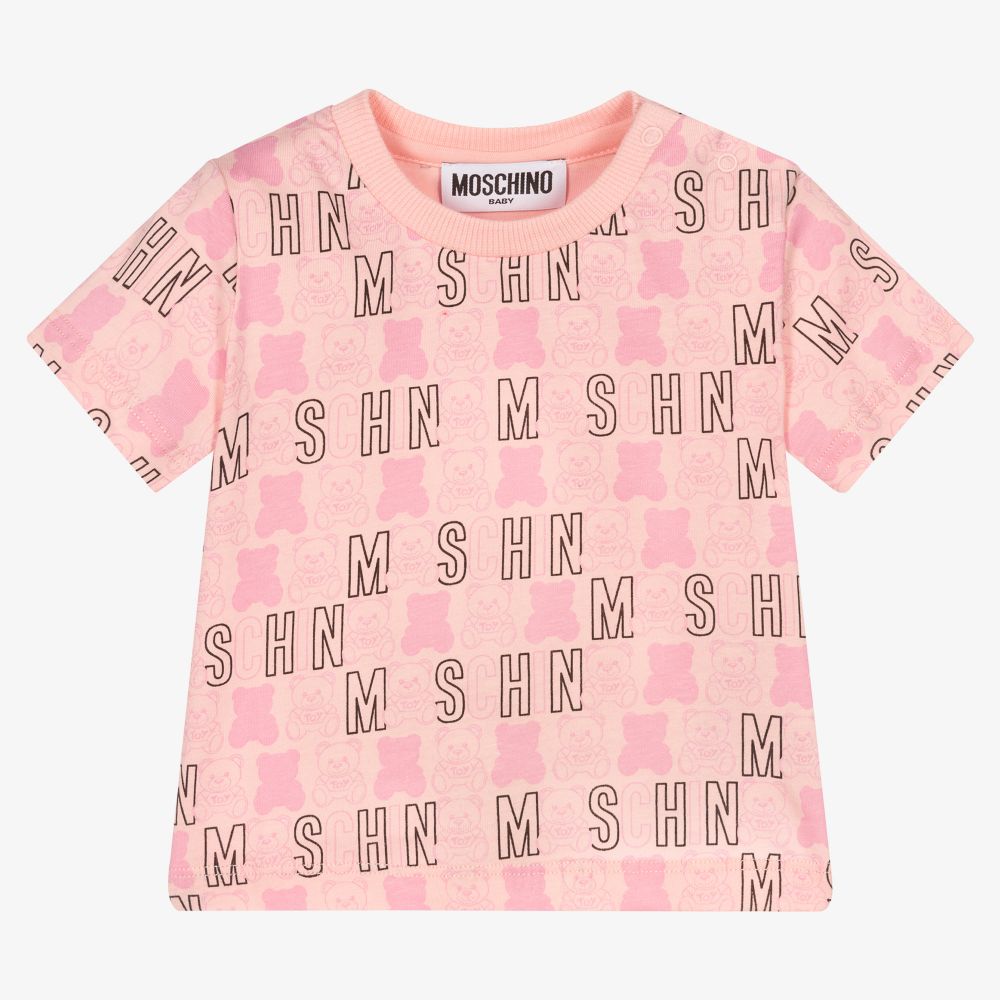 Moschino Baby - Розовая футболка с медвежатами для малышей | Childrensalon