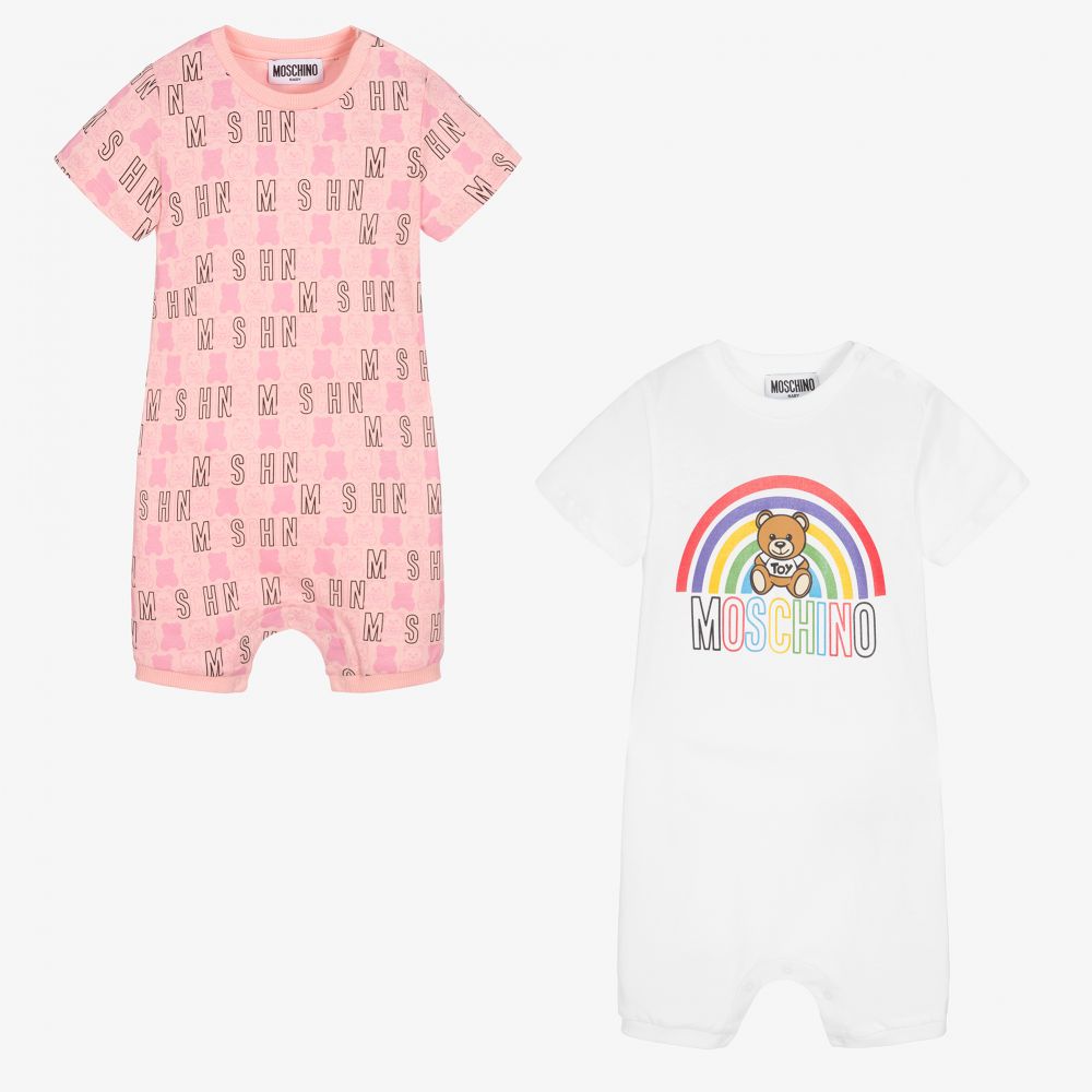 Moschino Baby - Ensemble barboteuses rose/blanc | Childrensalon