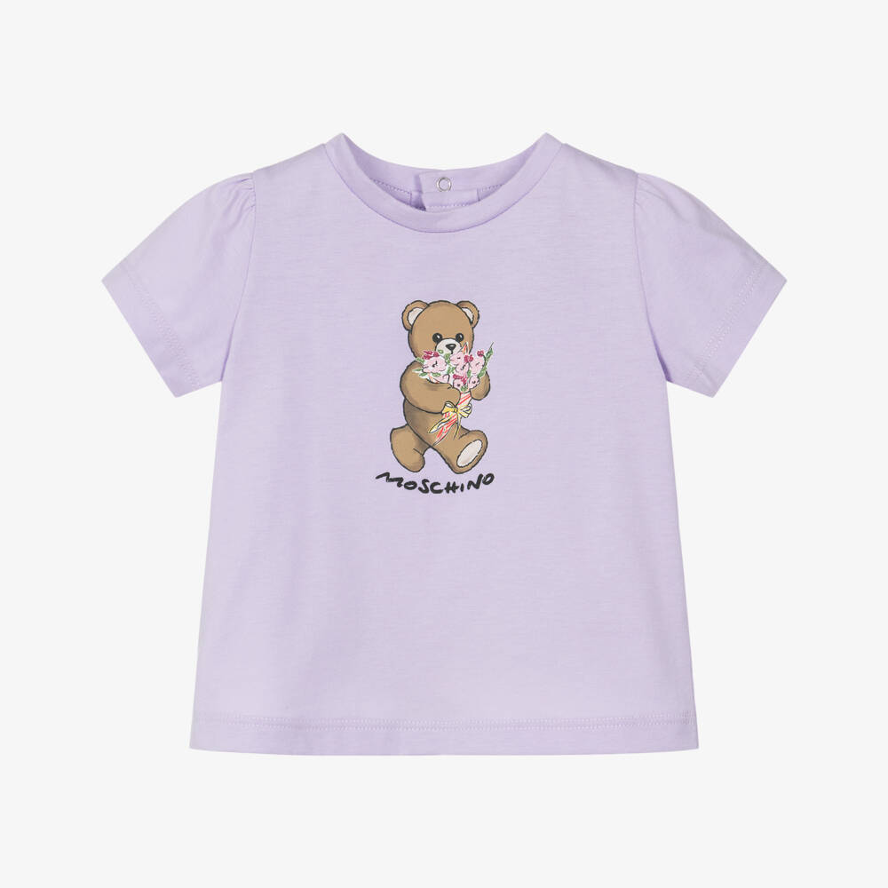 Moschino-Purple Flowers Bear Logo T-shirt | Childrensalon Outlet