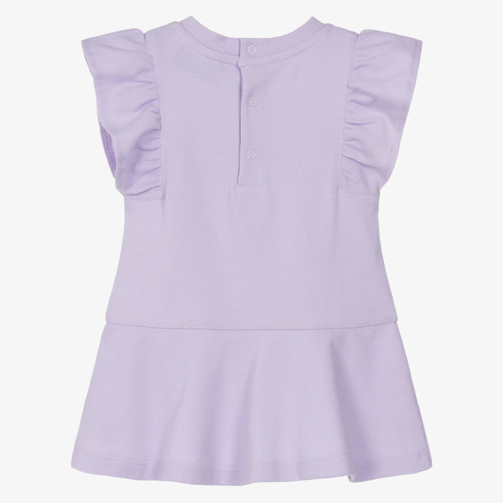 Moschino-Purple Flowers Bear Pique Dress | Childrensalon Outlet