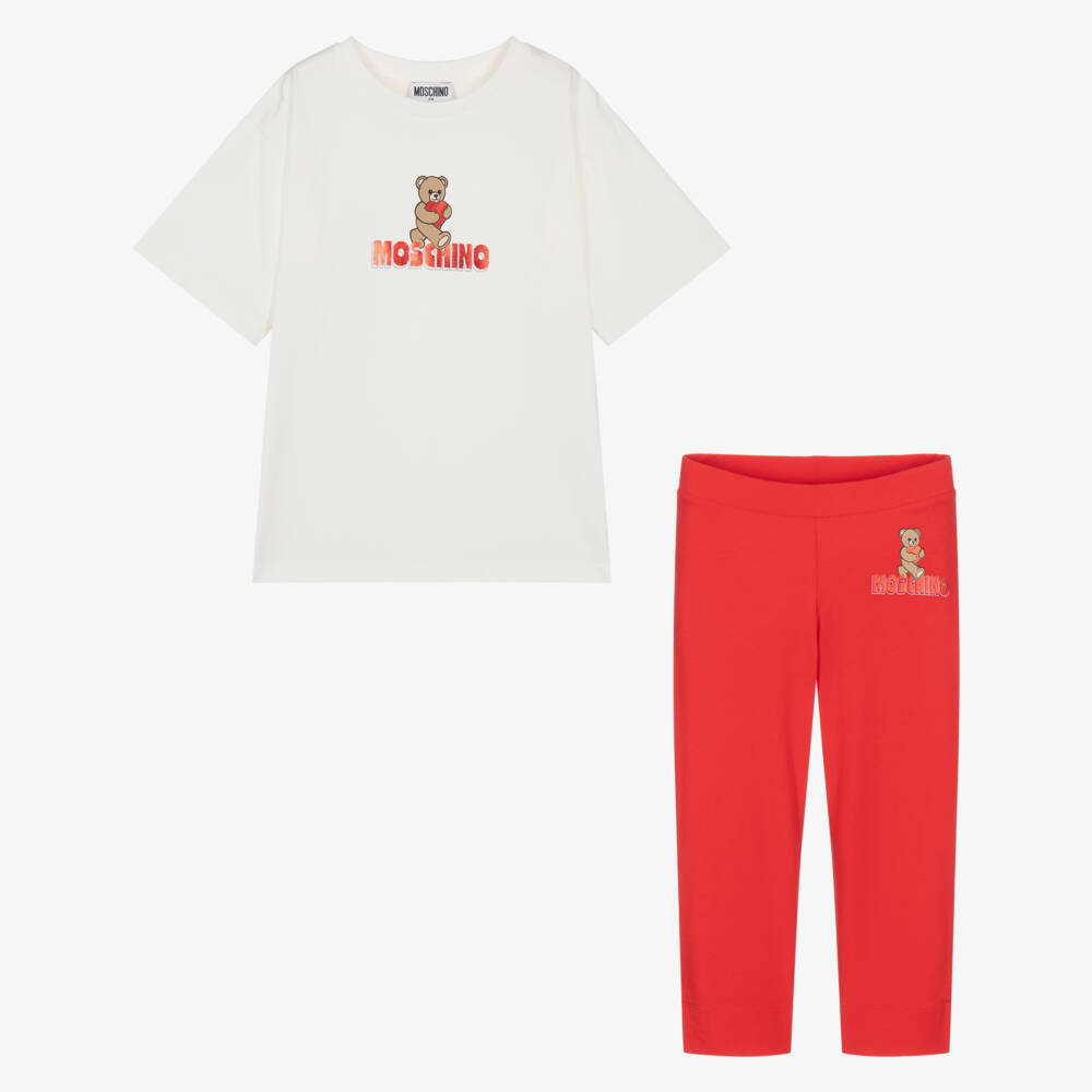 Moschino-Red And Ivory Leggings Set | Childrensalon Outlet