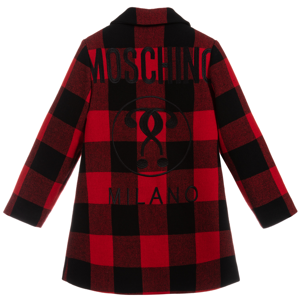 Moschino Kid Teen Red Black Check Logo Coat