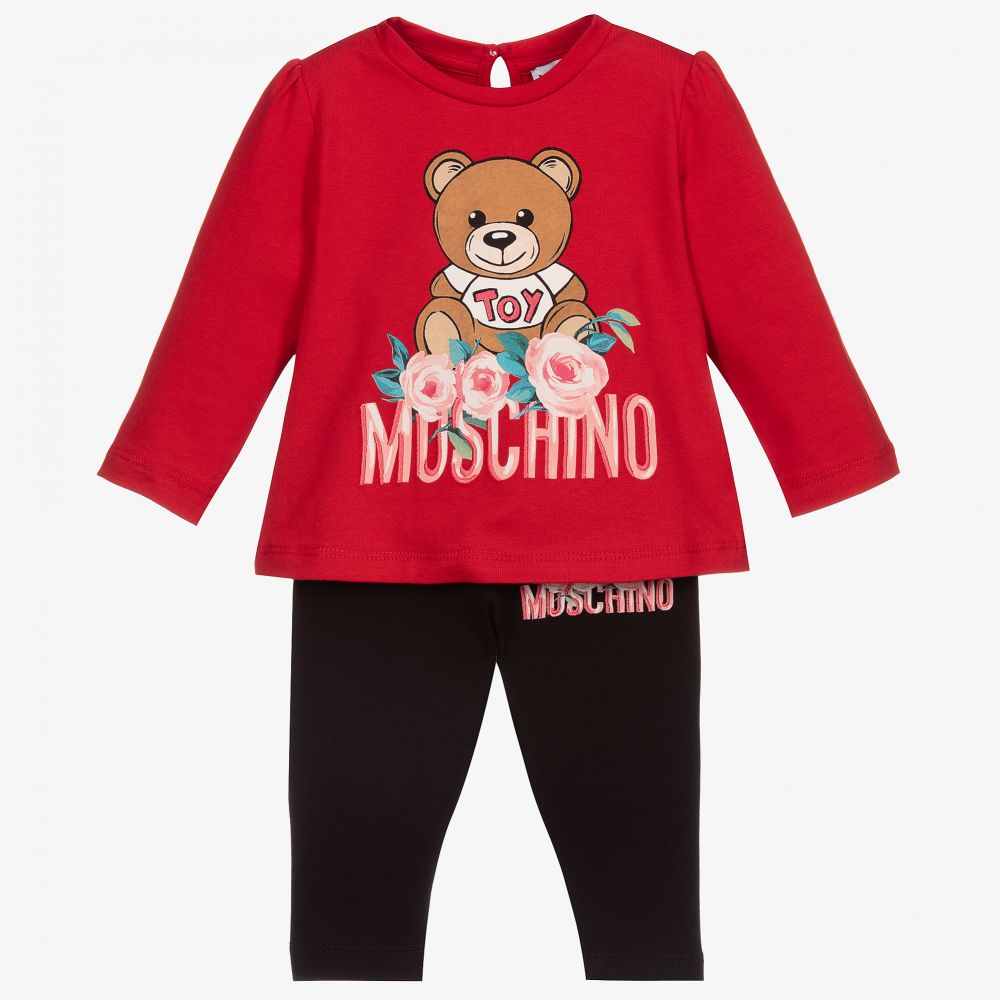 Moschino Baby - طقم ليغنغز أطفال بناتي قطن جيرسي لون أحمر وأسود | Childrensalon