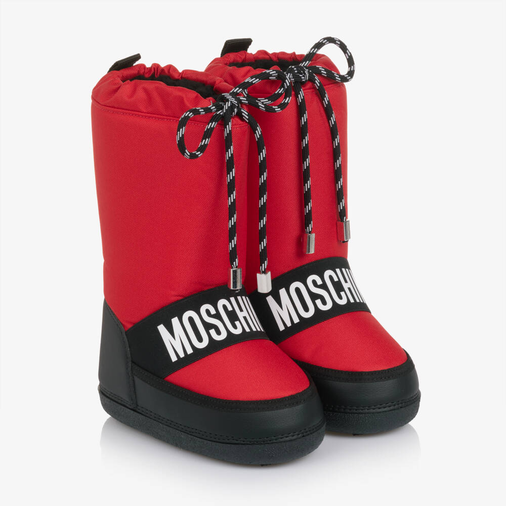 Moschino-Red & Black Snow Boots with Drawstring Top | Childrensalon Outlet