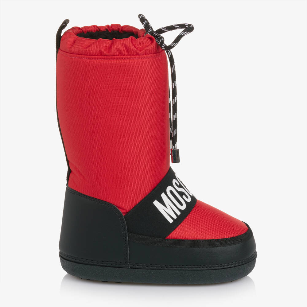 Moschino-Red & Black Snow Boots with Drawstring Top | Childrensalon Outlet