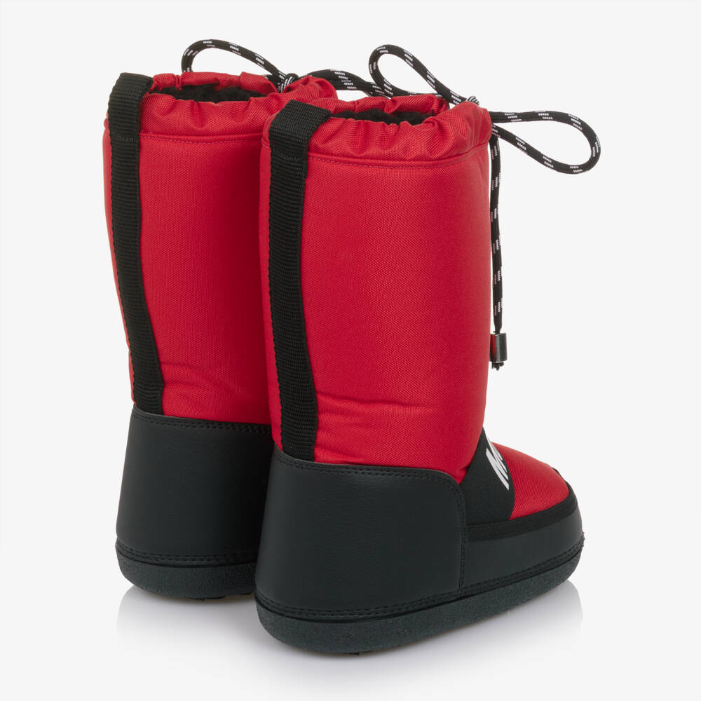 Moschino-Red & Black Snow Boots with Drawstring Top | Childrensalon Outlet