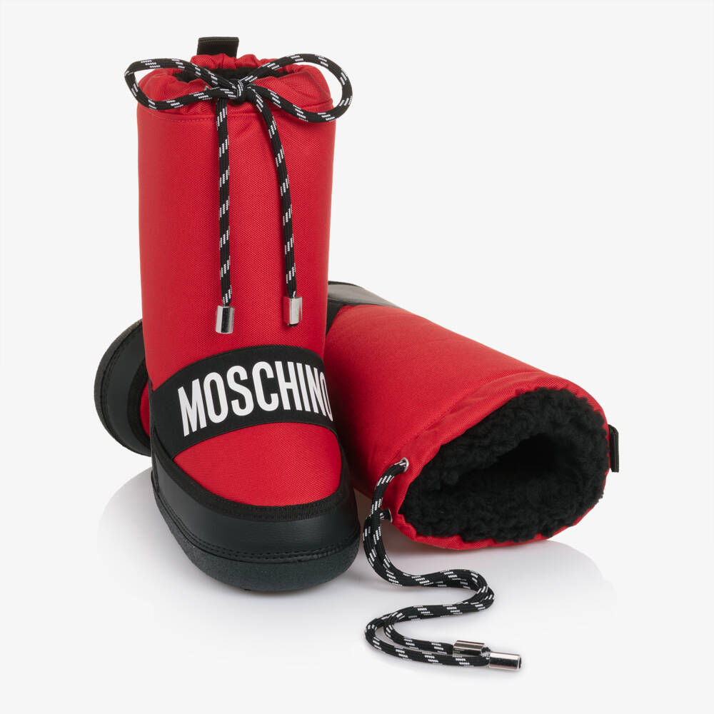 Moschino-Red & Black Snow Boots with Drawstring Top | Childrensalon Outlet