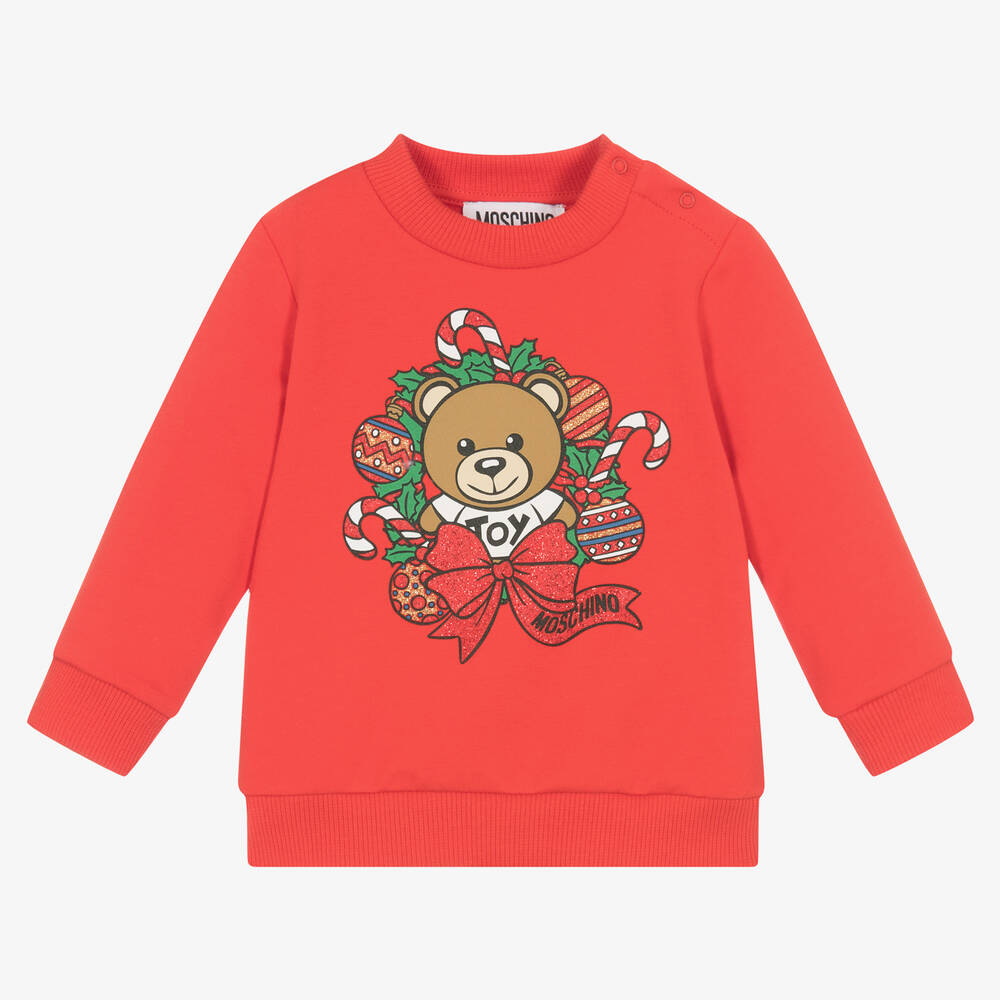 Moschino Baby - سويتشيرت قطن جيرسي لون احمر للأطفال | Childrensalon