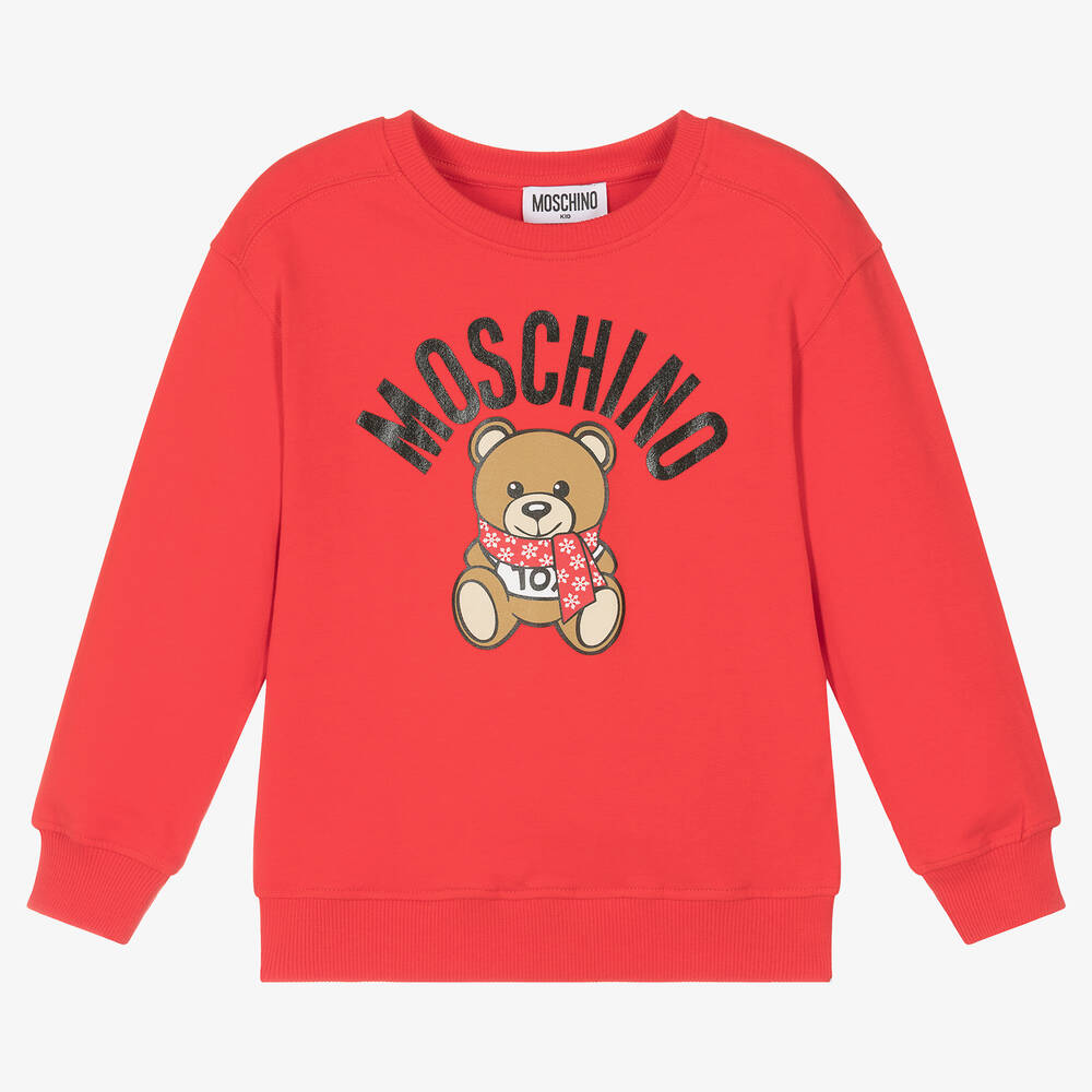 Moschino Kid-Teen - سويتشيرت قطن جيرسي لون أحمر للأولاد | Childrensalon