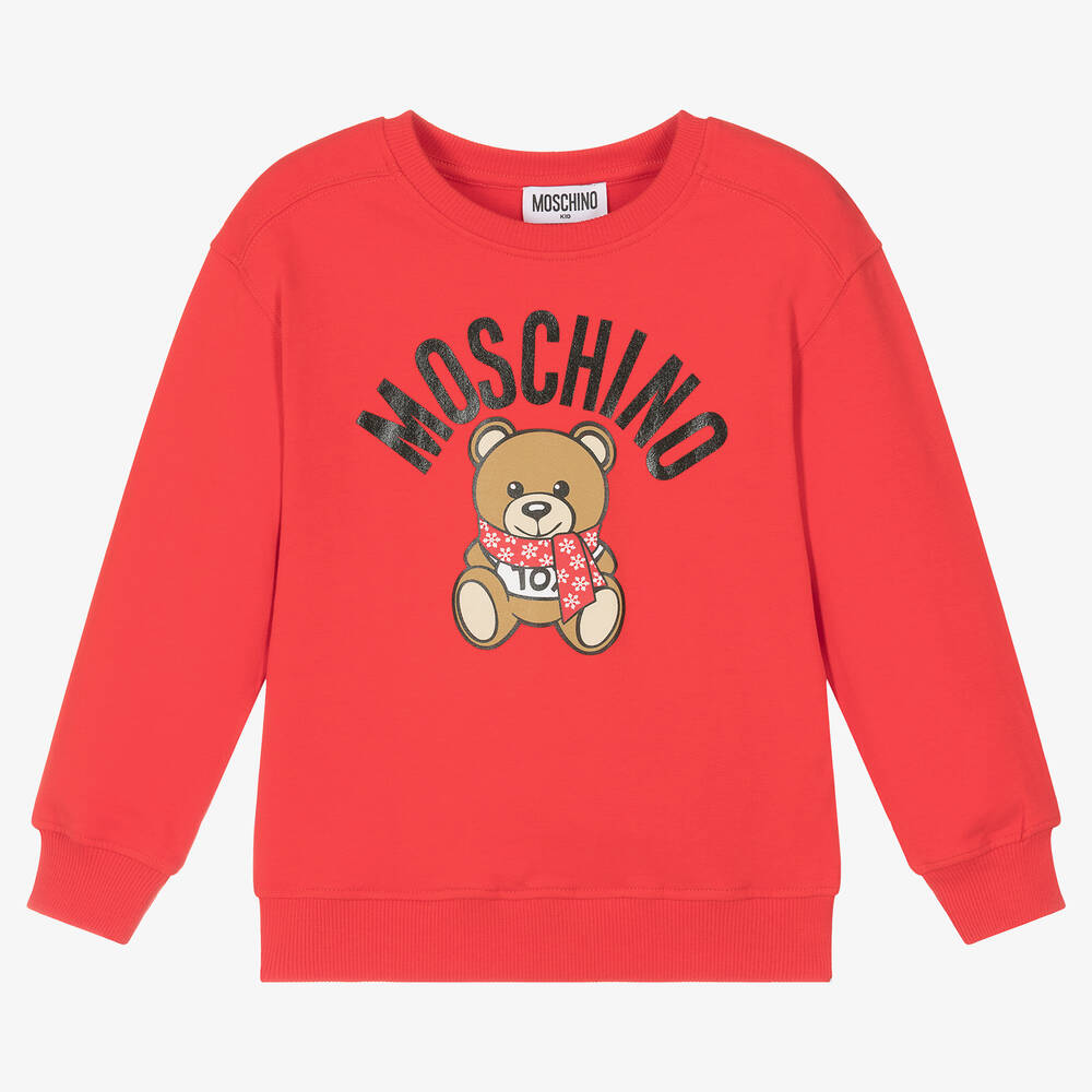Moschino Кид-Тин-Красный хлопковый свитшот с медвежонком | Childrensalon Outlet