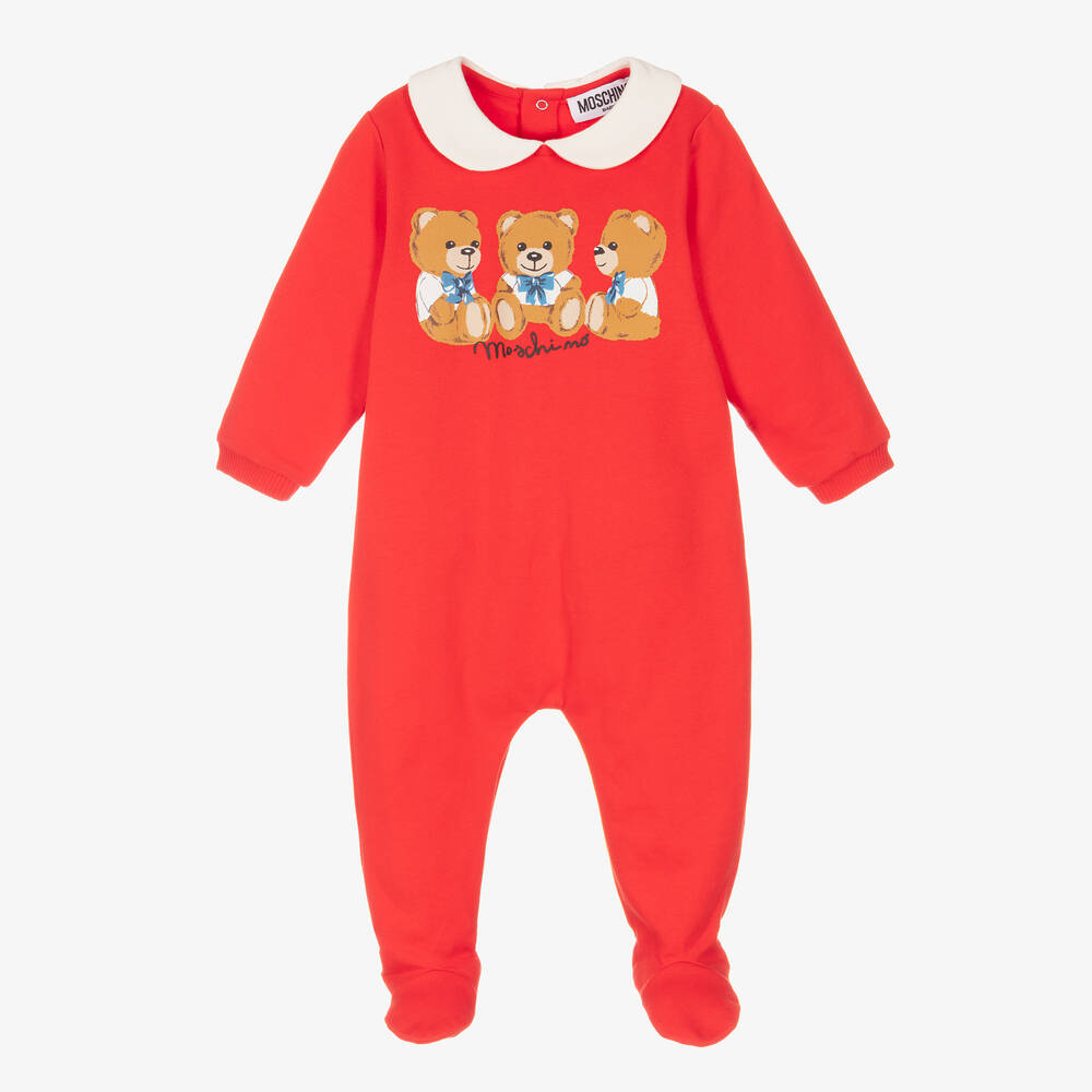 Moschino Baby - Red Cotton Logo Babygrow | Childrensalon