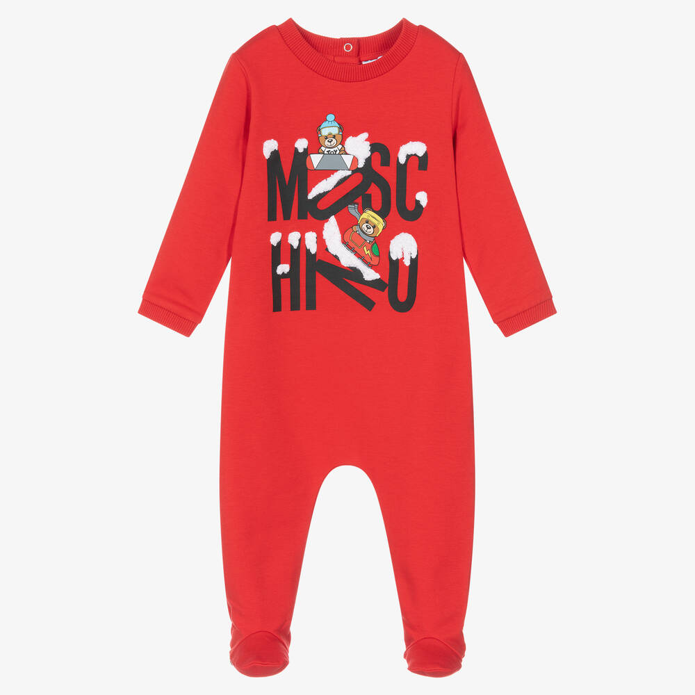 Moschino Baby - Red Cotton Logo Babygrow | Childrensalon